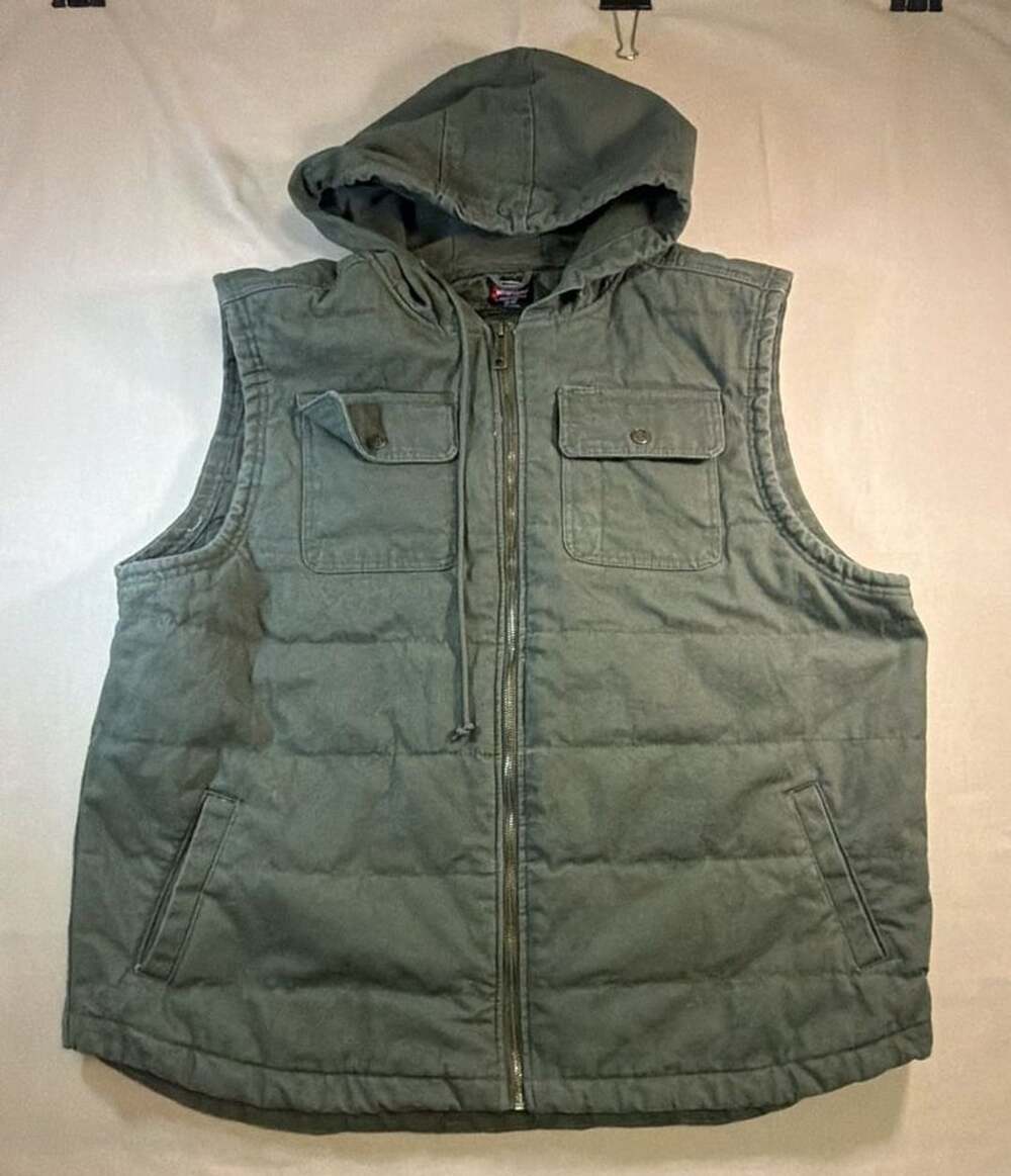 Wrangler Workwear Men's Quilted Lined Duck Hooded Vest Green 3XL